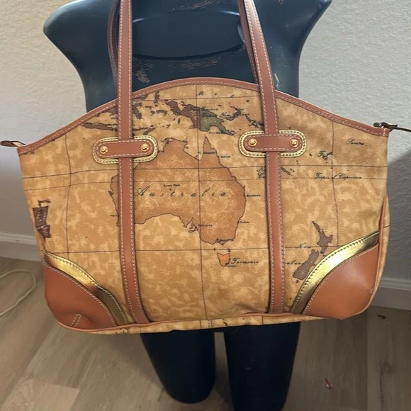 Alviero Martini Tan Map Print Women's Bag - Picture 4 of 11